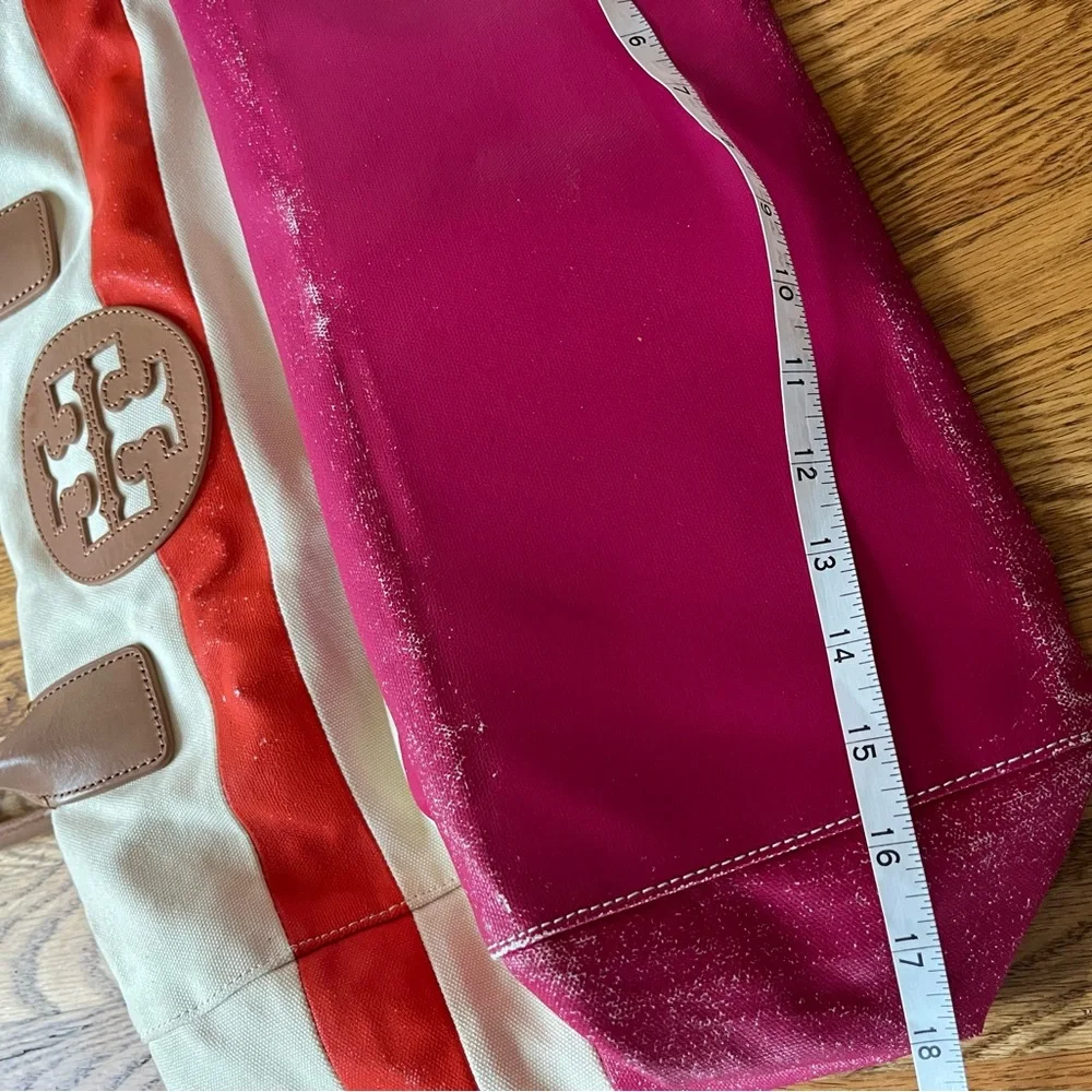 Tory Burch Pink and Cream Canvas Tote Bag
